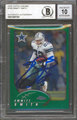 Cowboys Emmitt Smith Signed 2002 Topps Chrome #108 Card Auto Graded 10! BAS Slab