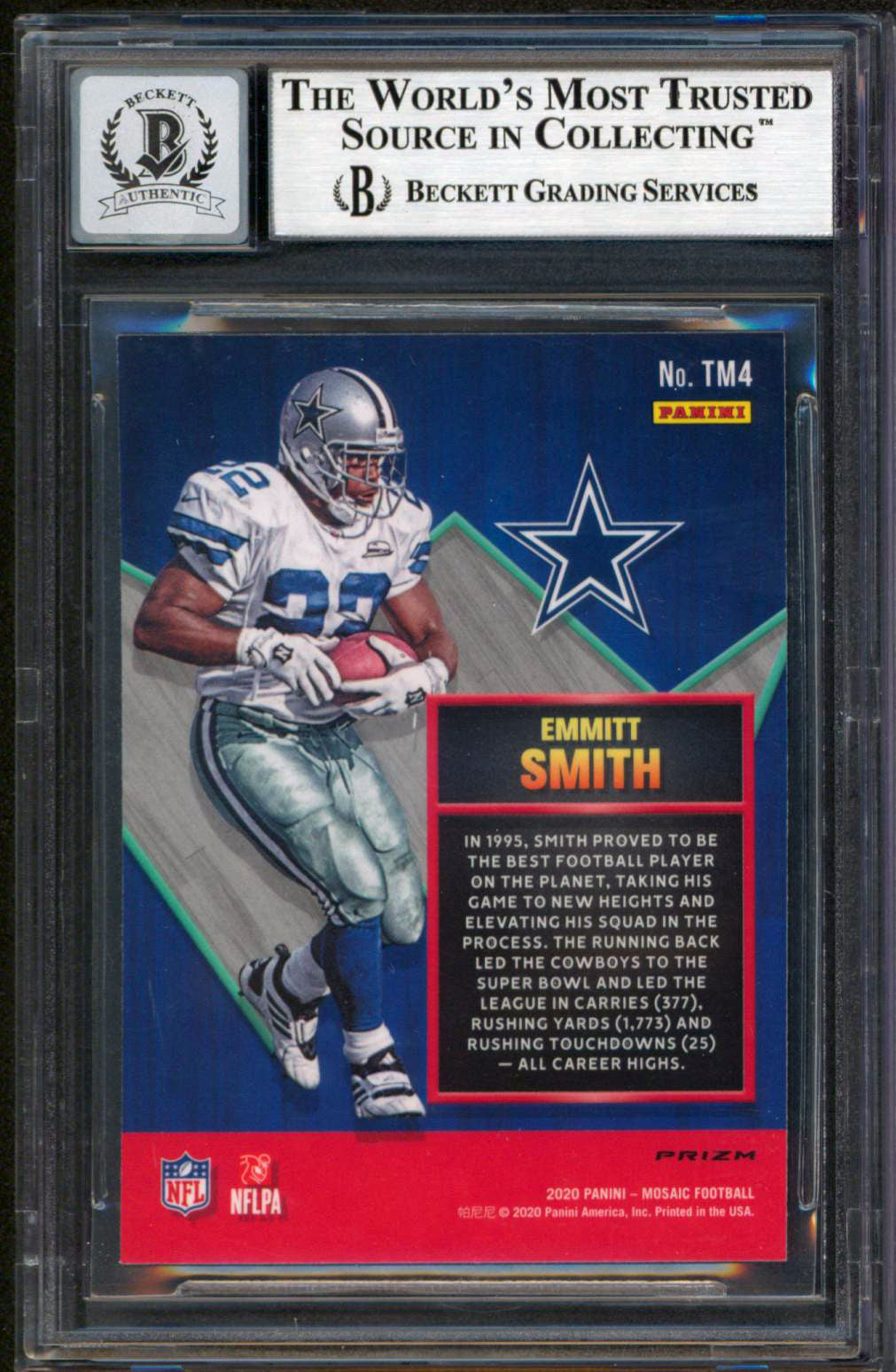 Cowboys Emmitt Smith Signed 2020 Panini Mosaic TD Masters #4 Auto 10! BAS Slab