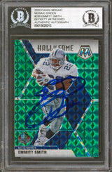 Cowboys Emmitt Smith Signed 2020 Panini Mosaic Green #288 Card BAS Slabbed