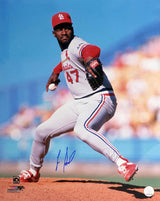 Lee Smith Signed St Louis Cardinals Grey Jersey Pitching Action 16x20 Photo