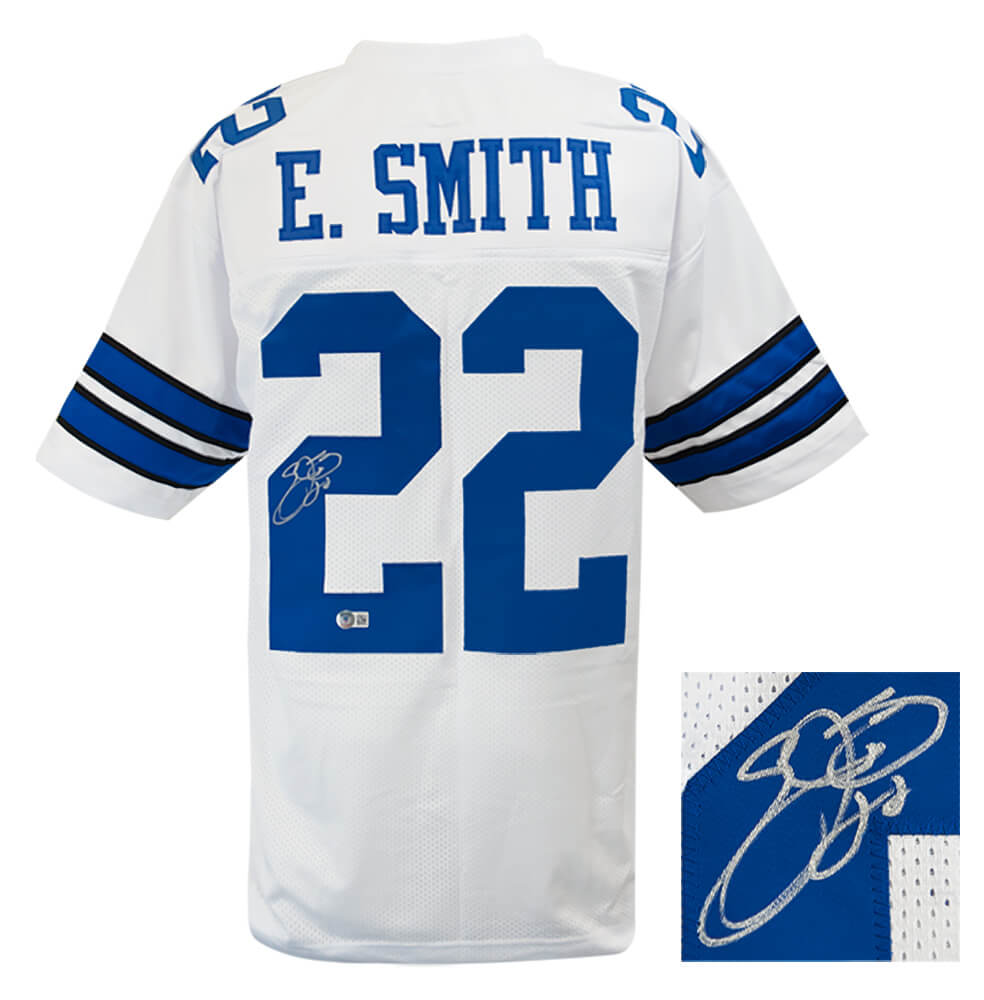 Emmitt Smith Signed White Custom Football Jersey (Beckett)