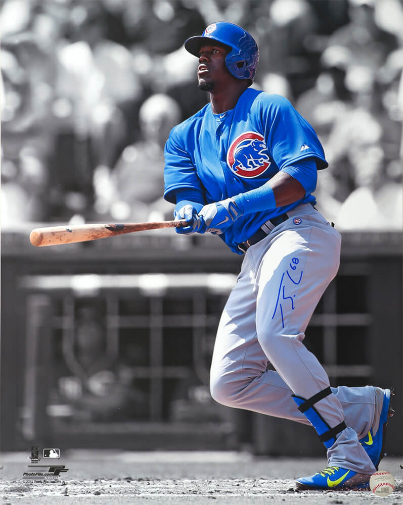 Jorge Soler Signed Chicago Cubs Blue Jersey Spotlight Action 16x20 Photo