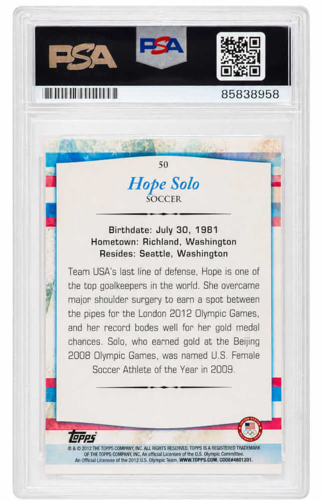 Hope Solo Signed 2012 Topps US Olympic Team Card #50 - (PSA Encapsulated)