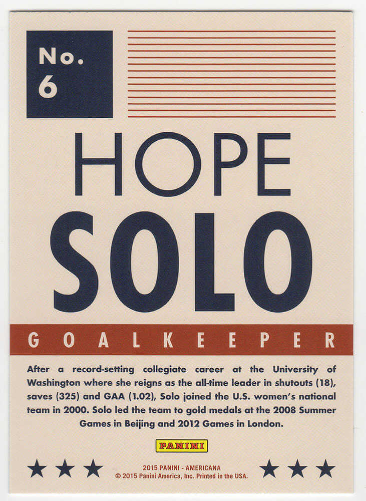 Hope Solo Signed 2015 Panini Americana Blue Trading Card #6