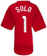 Hope Solo Signed Red Custom Soccer Jersey w/2015 WC Champs