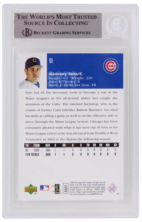 Geovany Soto Signed Chicago Cubs 2006 Upper Deck Rookie Baseball Card #91 - (Beckett Encapsulated)