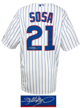 Sammy Sosa Signed Chicago Cubs White Pinstripe Majestic Replica Baseball Jersey