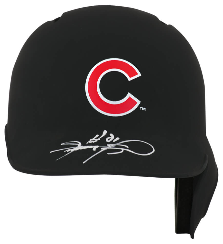 Sammy Sosa Signed Chicago Cubs Rawlings Black Matte Mini Baseball Batting Helmet