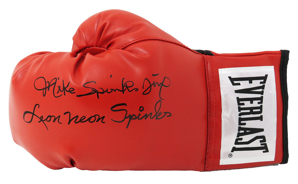 Leon Spinks & Michael (Mike) Spinks Dual Signed Everlast Red Boxing Glove w/Neon, Jinx