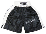 Michael (Mike) Spinks Signed Title Black With White Trim Boxing Trunks w/Jinx