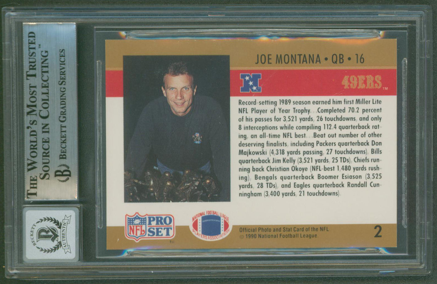 49ers Joe Montana Signed 1990 Pro Set SB XXV Binder #2 Card Auto 10! BAS Slabbed