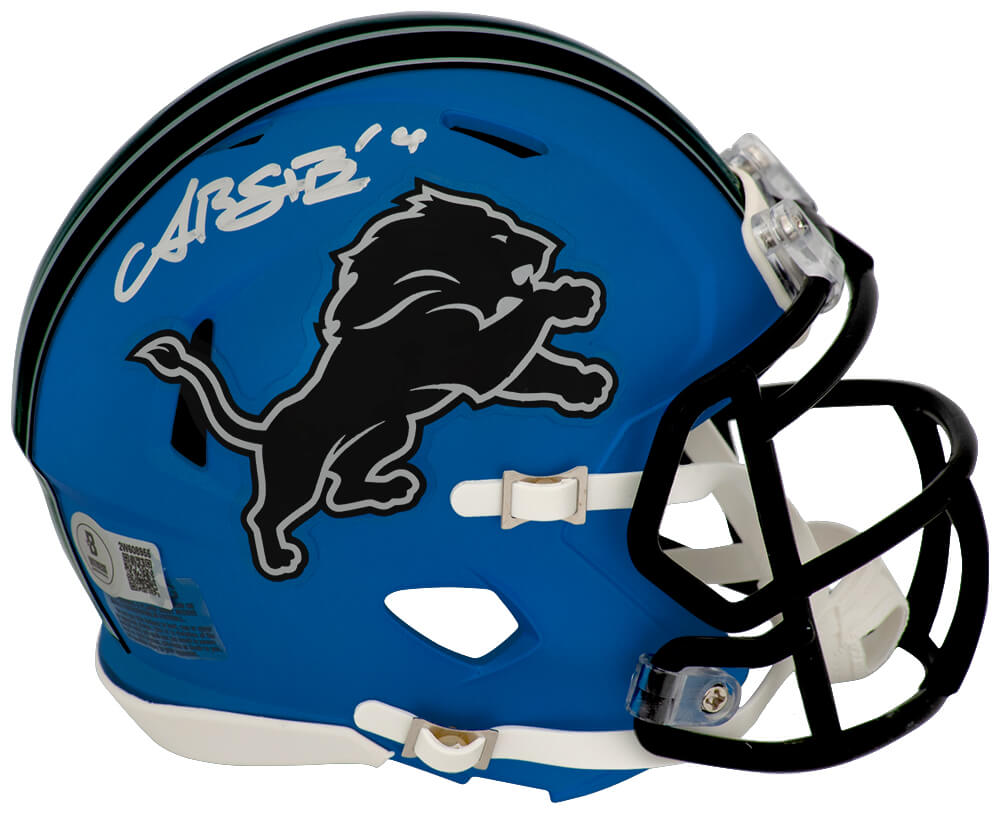 Amon-Ra St. Brown Signed Detroit Lions 2024 Alternate Blue Riddell Speed Mini Helmet - (Beckett)