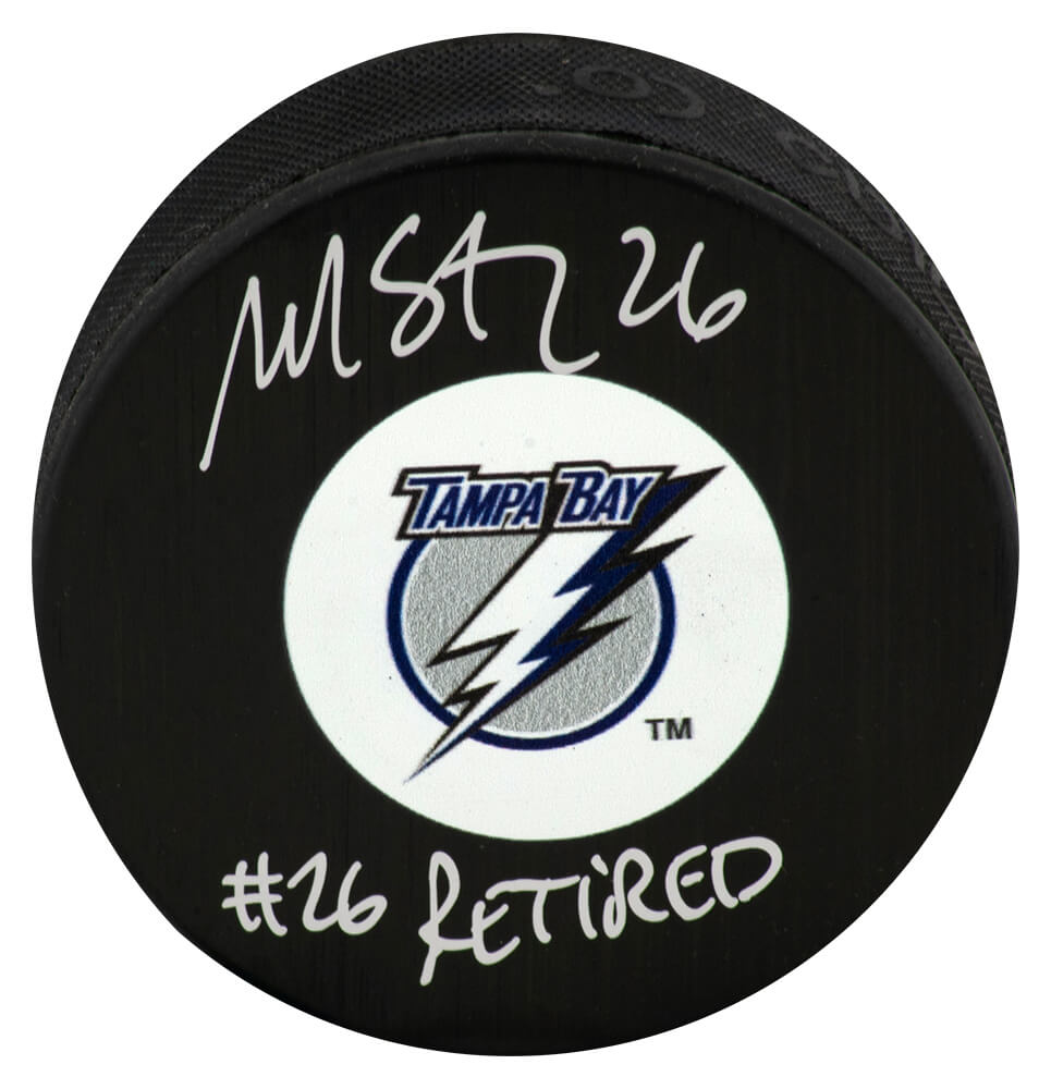 Martin St. Louis Signed Tampa Bay Lightning Medium Logo Hockey Puck w/#26 Retired