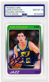 John Stockton Signed Utah Jazz 1988 Fleer Rookie Basketball Card #115 - (PSA Encapsulated - Auto Grade 10)