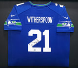 Seattle Seahawks Devon Witherspoon Autographed Framed Blue Nike Jersey MCS Holo Stock #267814
