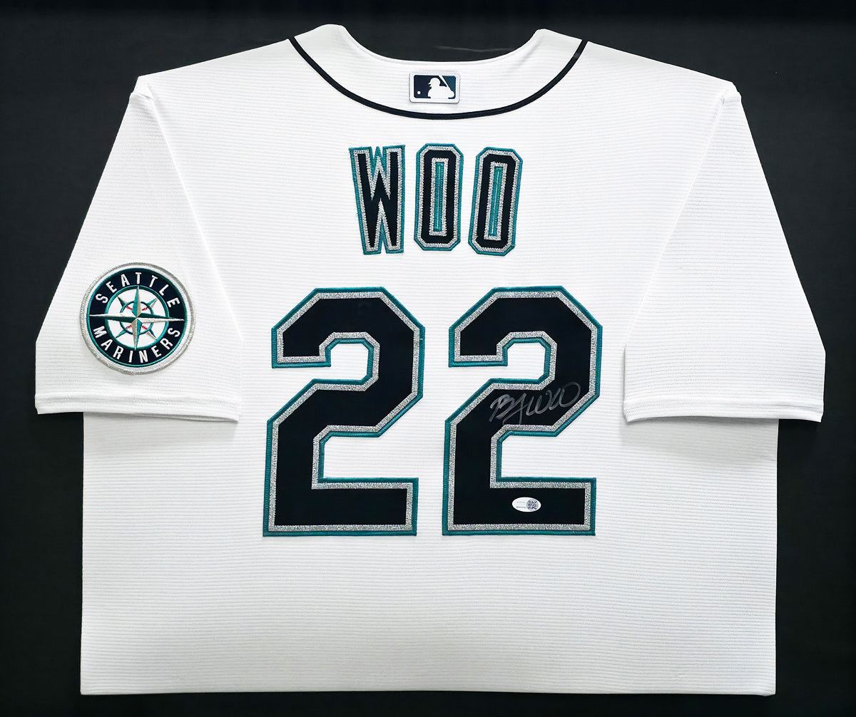 Seattle Mariners Bryan Woo Autographed Framed White Nike Jersey JSA Witness Stock #267815