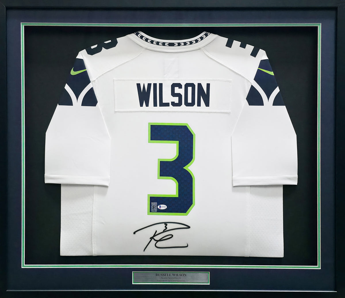 Seattle Seahawks Russell Wilson Autographed Framed White Nike Jersey RW Holo & Beckett BAS Stock #267816
