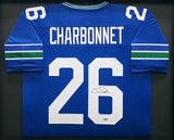 Seattle Seahawks Zach Charbonnet Autographed Framed Blue Throwback Jersey MCS Holo Stock #268090