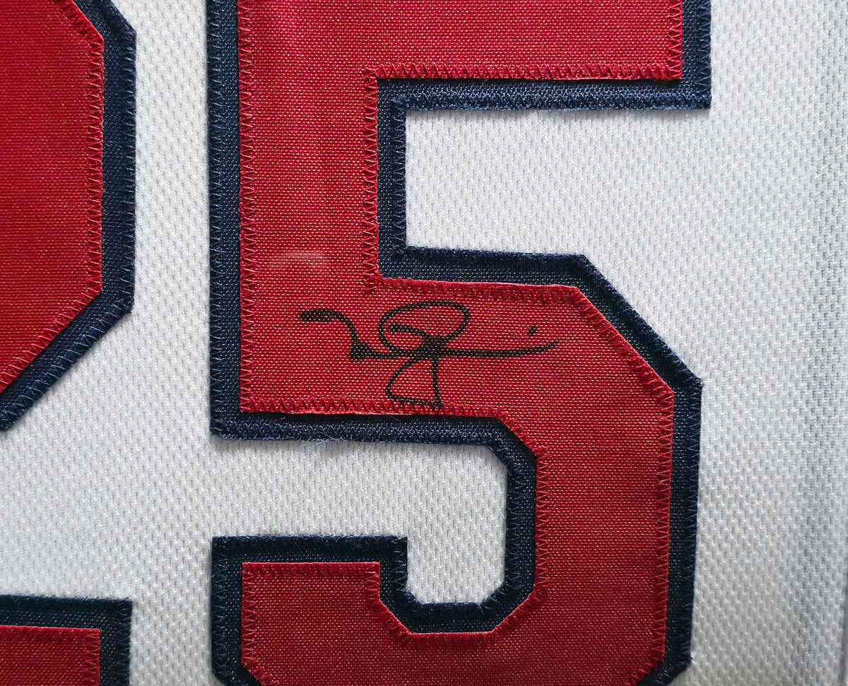 St. Louis Cardinals, Chicago Cubs Mark McGwire & Sammy Sosa Autographed Framed Red, White & Blue Jersey Beckett BAS Witness Stock #268092