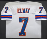 Denver Broncos John Elway Autographed Framed White Jersey Beckett BAS Witness Stock #253342
