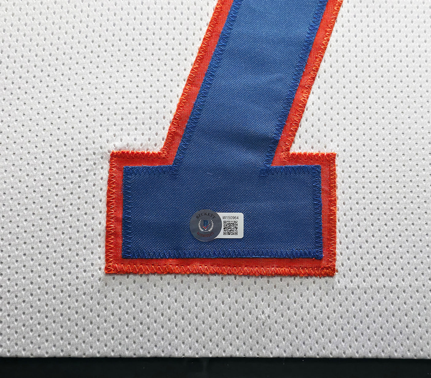 Denver Broncos John Elway Autographed Framed White Jersey Beckett BAS Witness Stock #253342