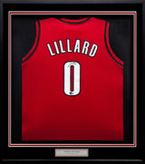 Portland Trail Blazers Damian Lillard Autographed Framed Red Jersey Beckett BAS Stock #253344