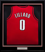 Portland Trail Blazers Damian Lillard Autographed Framed Red Jersey Beckett BAS Stock #253344