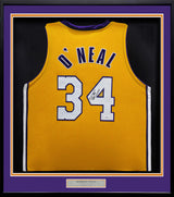 Los Angeles Lakers Shaquille O'Neal Autographed Framed Gold Jersey JSA Witness Stock #253343