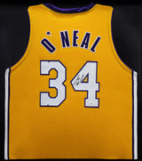 Los Angeles Lakers Shaquille O'Neal Autographed Framed Gold Jersey JSA Witness Stock #253343
