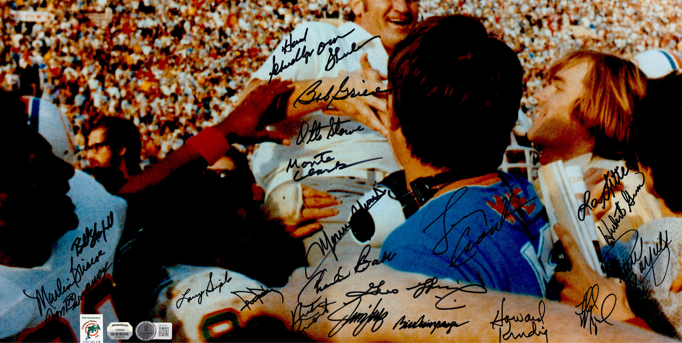 1972 Miami Dolphins Perfect Season Team Autographed Framed 20x24 Photo With 40+ Signatures Including Don Shula & Bob Griese Beckett BAS QR Stock #252816