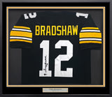 Pittsburgh Steelers Terry Bradshaw Autographed Framed Black Jersey Beckett BAS Witness Stock #252815