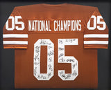 2005 National Champions Texas Longhorns Autographed Framed Orange Jersey With 24 Signatures Including Vince Young Beckett BAS QR Stock #252809