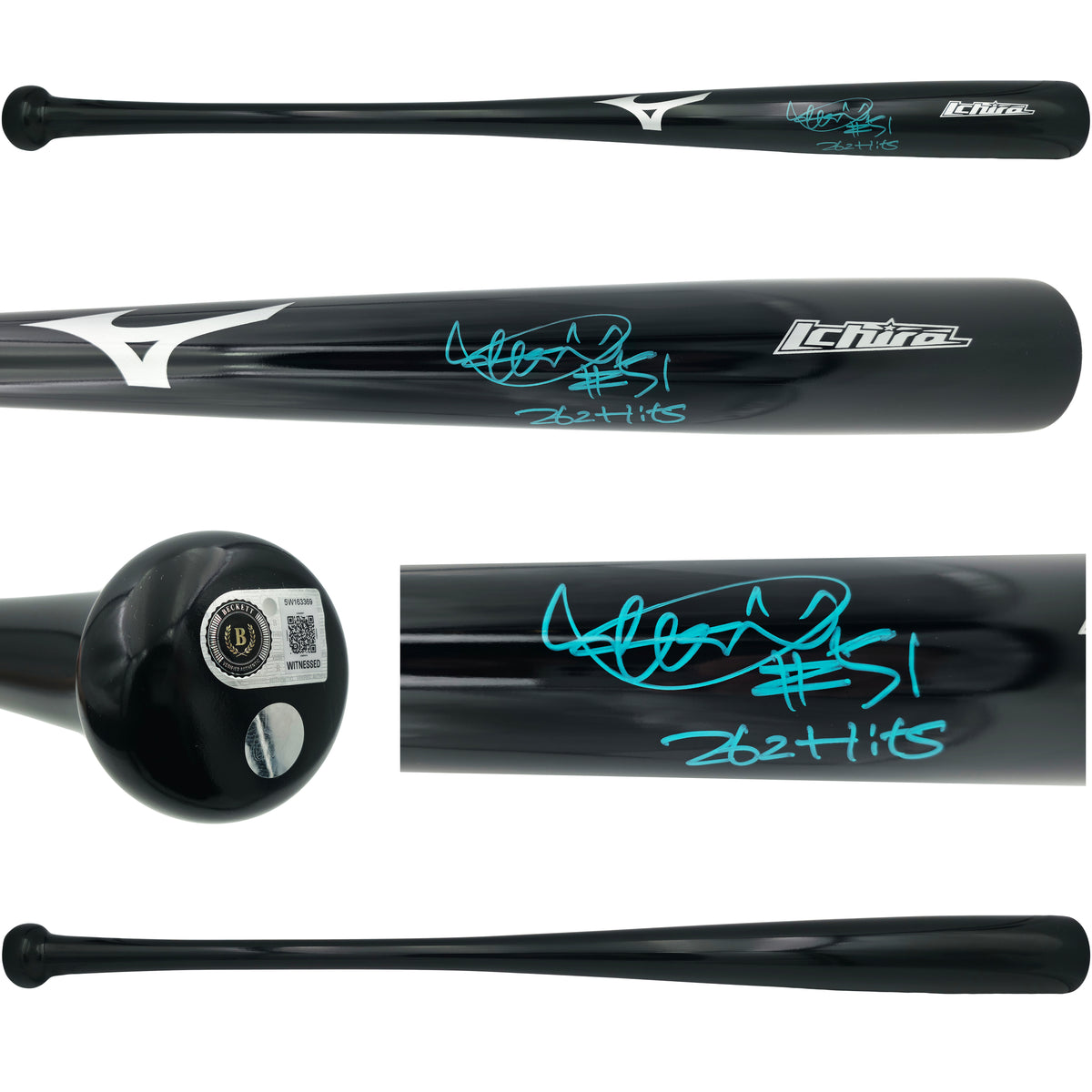 Ichiro Suzuki Autographed Black Mizuno Player Model Baseball Bat Seattle Mariners "262 Hits & #51" IS Holo & Beckett BAS Witness Stock #268220