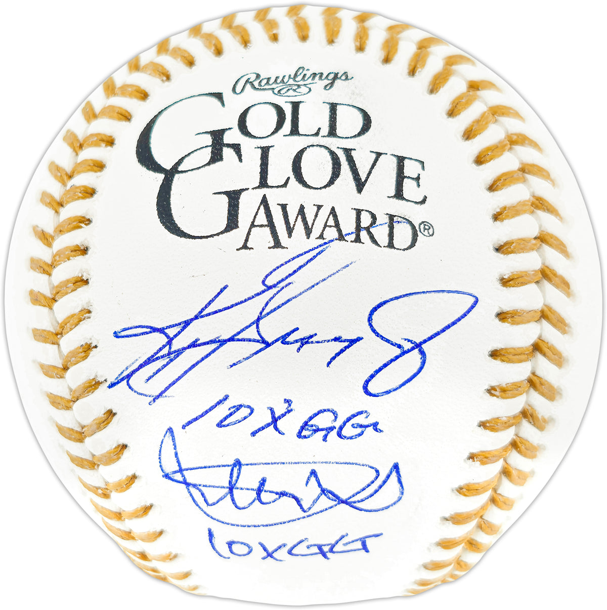 Ken Griffey Jr. & Ichiro Suzuki Autographed Official Gold Glove Logo Baseball Seattle Mariners "10x GG" IS Holo & Beckett BAS Witness Stock #268223