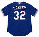 Texas Rangers Evan Carter Autographed Blue Nike Jersey Size XL "23 WS Champs" Beckett BAS Witness Stock #268180