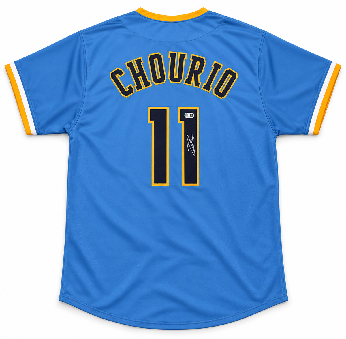 Milwaukee Brewers Jackson Chourio Autographed Powder Blue Jersey Beckett BAS QR Stock #268185