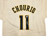 Milwaukee Brewers Jackson Chourio Autographed Cream Jersey Beckett BAS QR Stock #268186