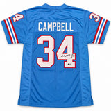 Houston Oilers Earl Campbell Autographed Blue Jersey "HOF 91" Beckett BAS Witness Stock #268187