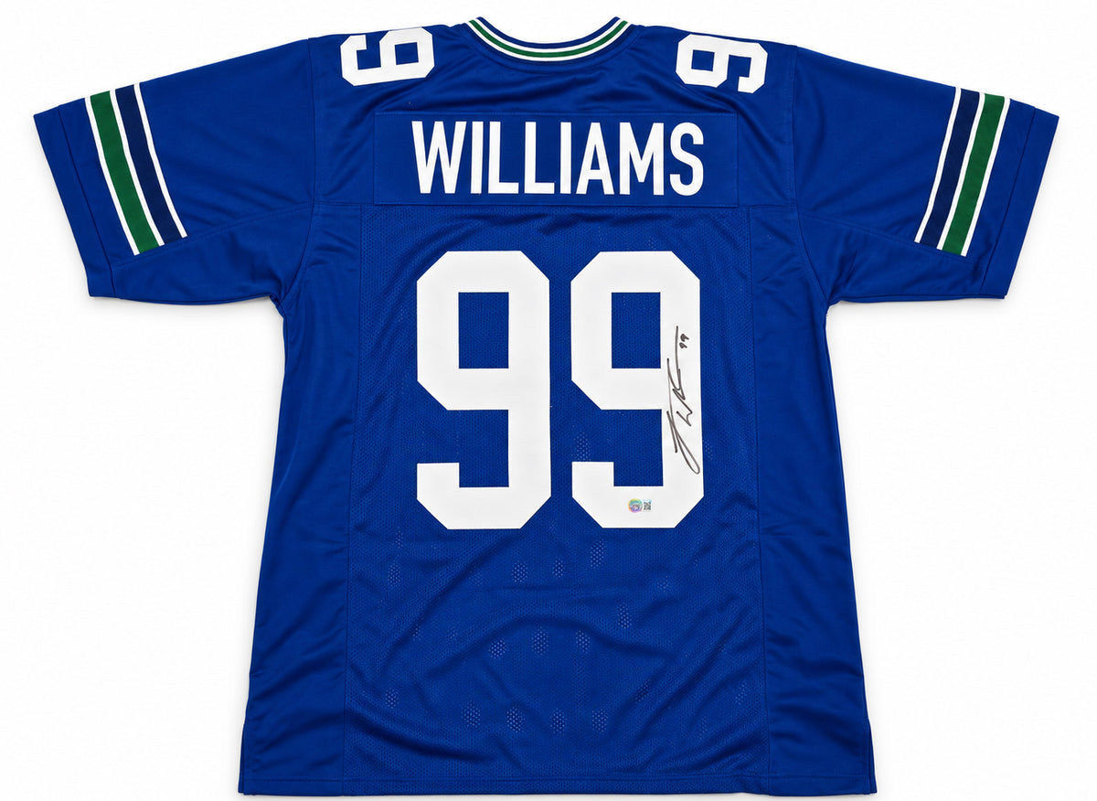 Seattle Seahawks Leonard Williams Autographed Blue Throwback Jersey Grad Witness Stock #268200