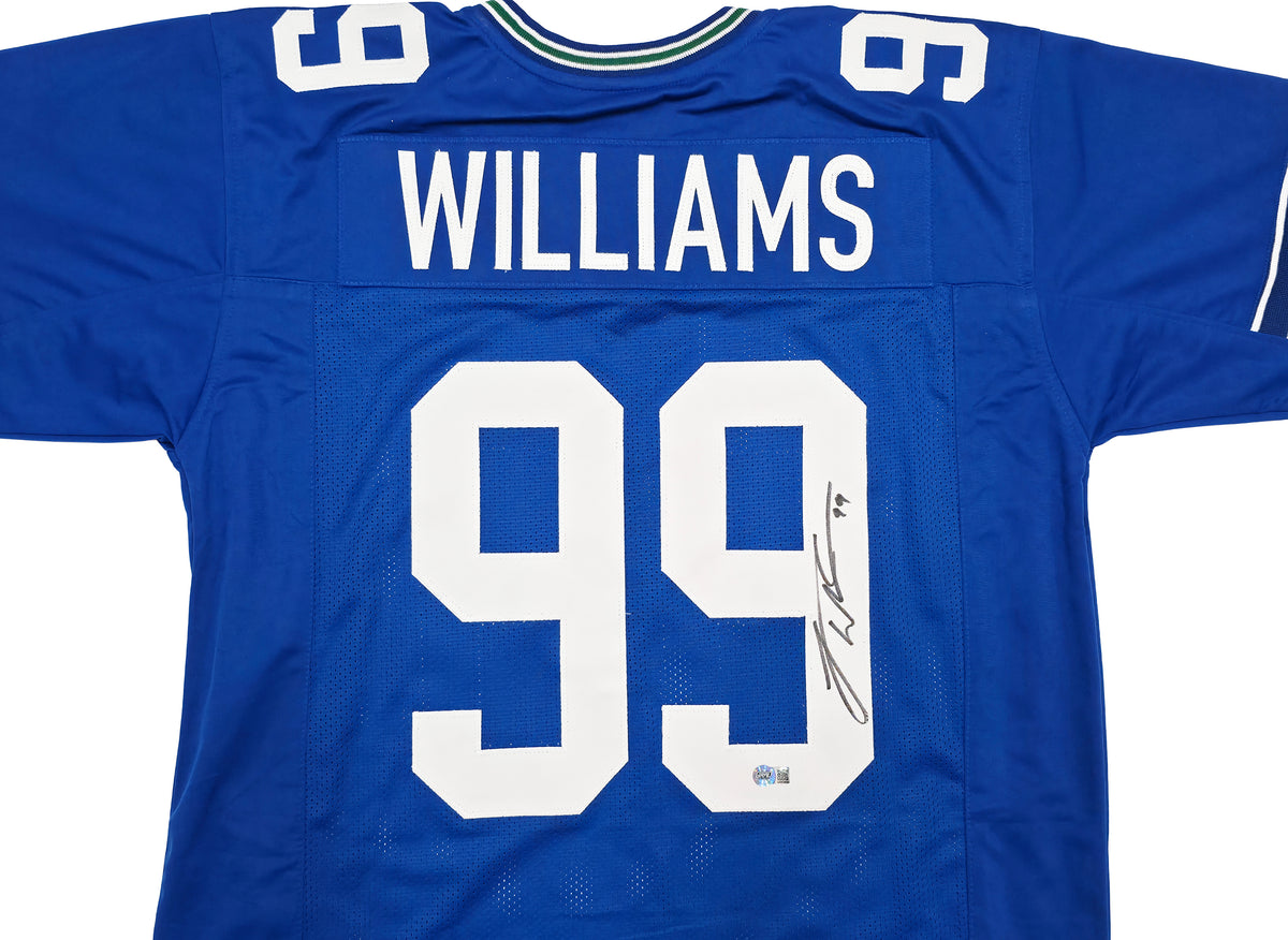 Seattle Seahawks Leonard Williams Autographed Blue Throwback Jersey Grad Witness Stock #268200