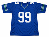 Seattle Seahawks Leonard Williams Autographed Blue Throwback Jersey Grad Witness Stock #268200
