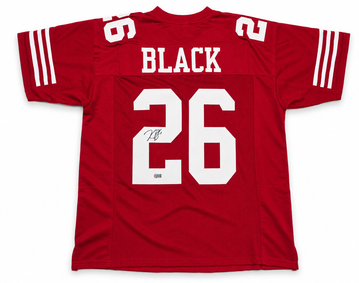 San Francisco 49ers Kaelon Black Autographed Red Jersey Grad Witness Stock #268204