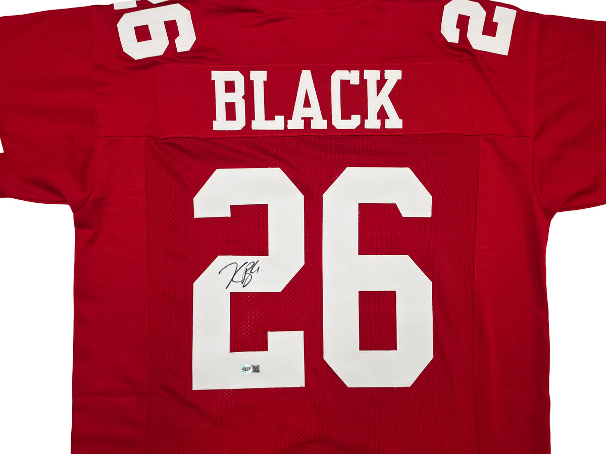 San Francisco 49ers Kaelon Black Autographed Red Jersey Grad Witness Stock #268204