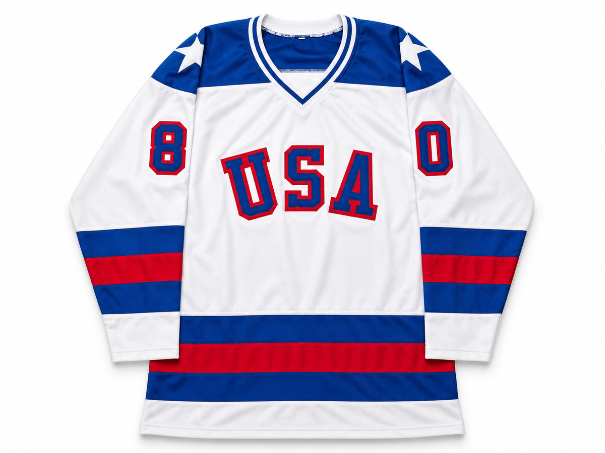1980 Team USA Miracle on Ice Autographed White Jersey With 17 Signatures Including Mike Eruzione & Jim Craig "Do You Believe in Miracles" JSA Witness Stock #268133