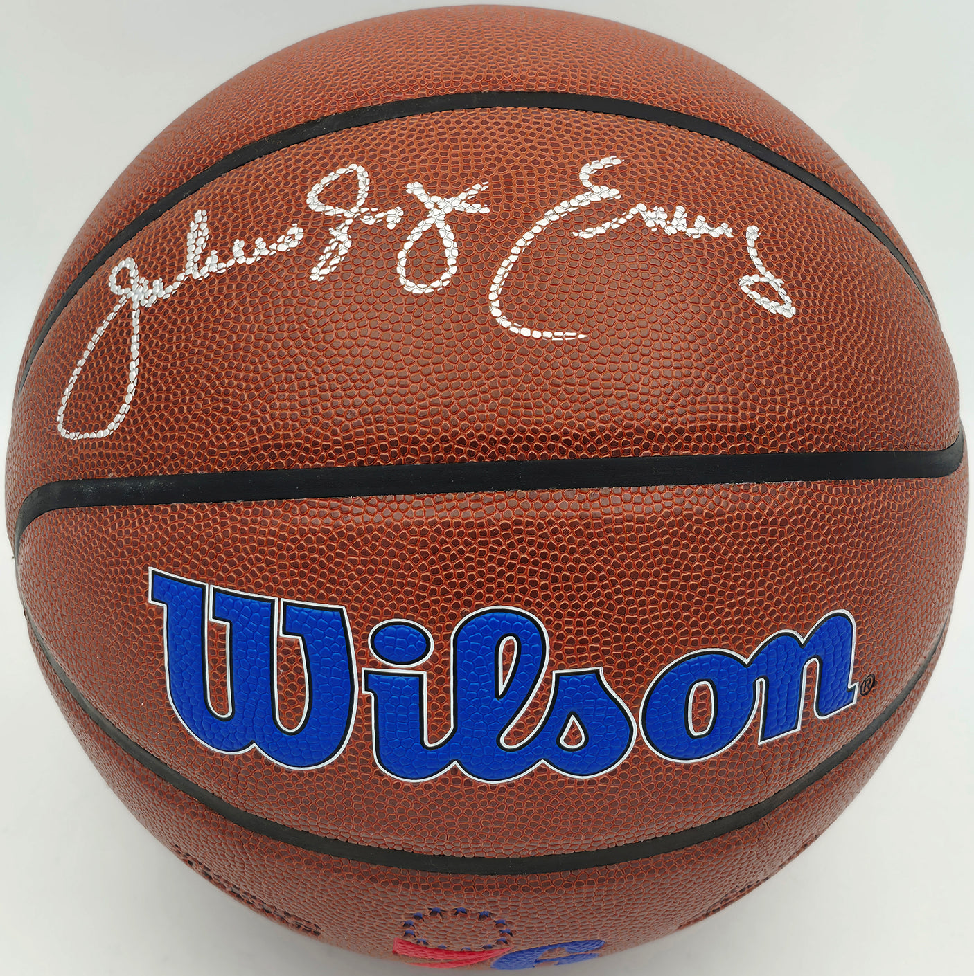 Julius "Dr. J" Erving Autographed Composite Leather Philadelphia 76ers Logo Basketball Beckett BAS Witness Stock #253709
