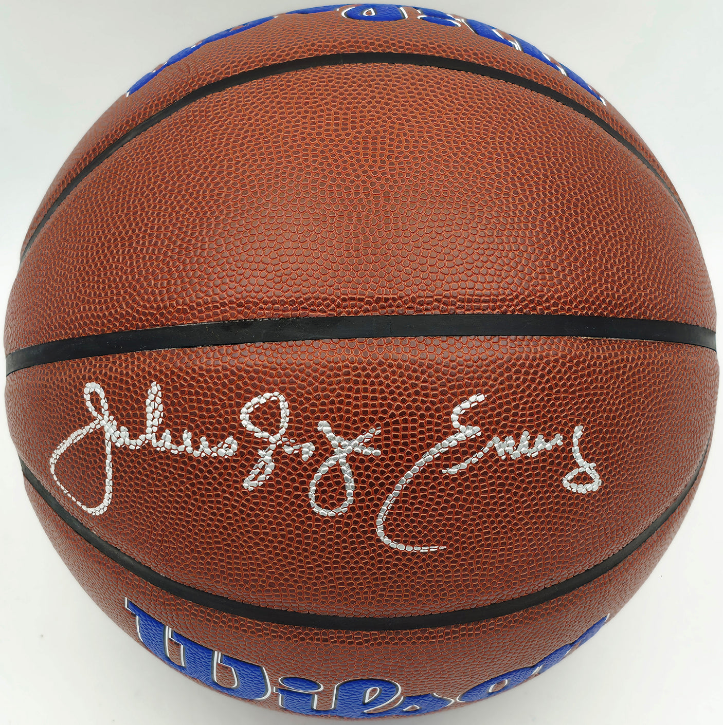 Julius "Dr. J" Erving Autographed Composite Leather Philadelphia 76ers Logo Basketball Beckett BAS Witness Stock #253709