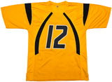 West Virginia Mountaineer Geno Smith Autographed Gold Jersey Beckett BAS Witness Stock #254166