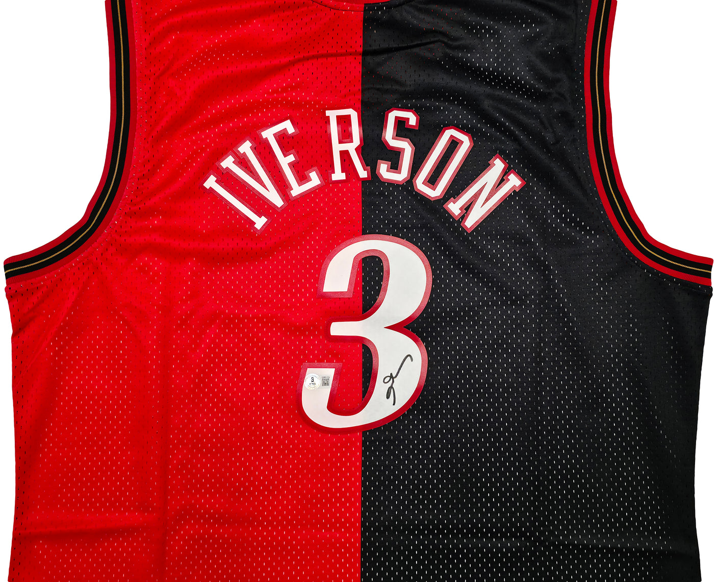 Philadelphia 76ers Allen Iverson Autographed Black & Red Authentic Mitchell & Ness 2000-01 HWC Swingman Split Jersey Size 2XL Beckett BAS Witness Stock #253625