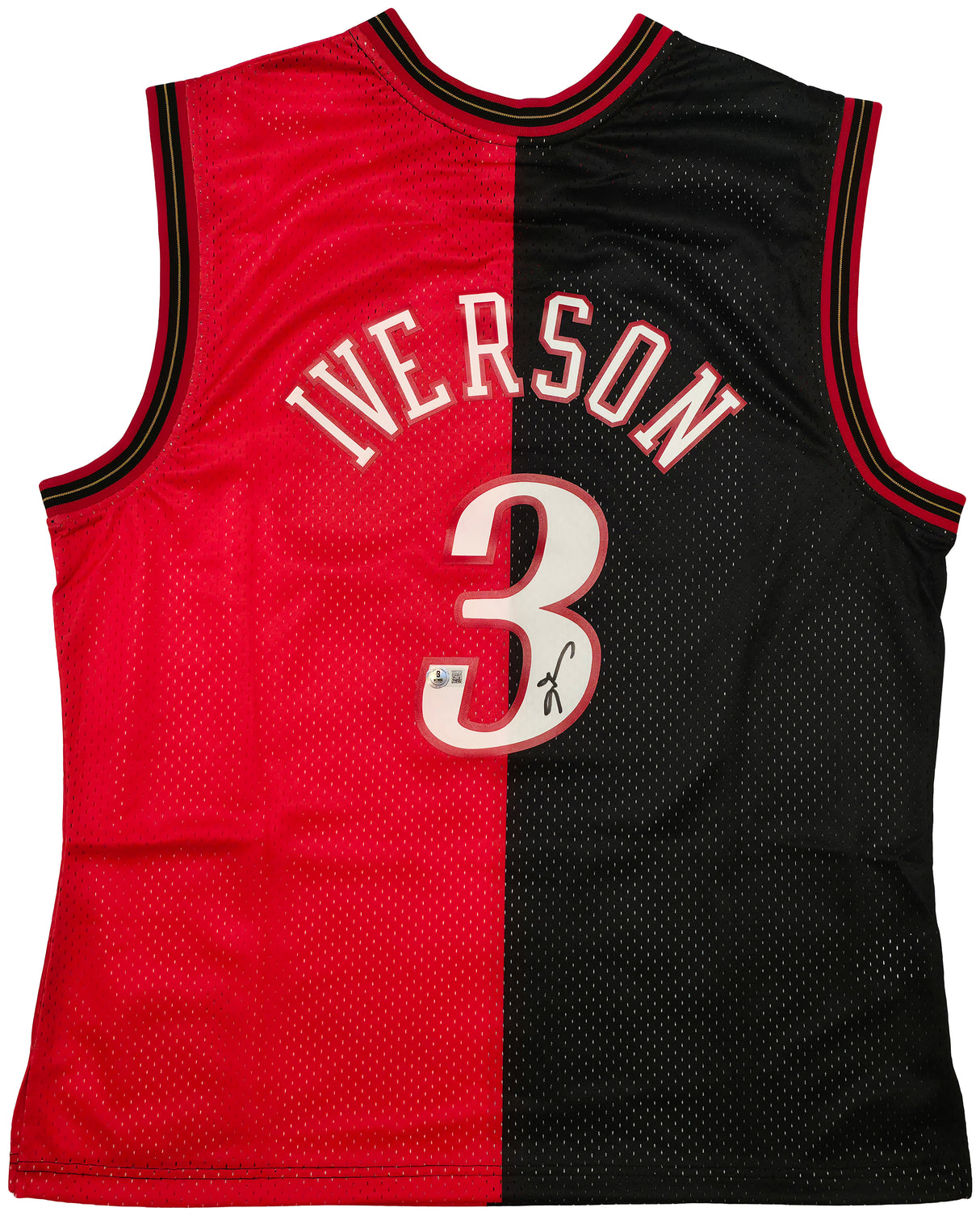 Philadelphia 76ers Allen Iverson Autographed Black & Red Authentic Mitchell & Ness 2000-01 HWC Swingman Split Jersey Size XL Beckett BAS Witness Stock #253624