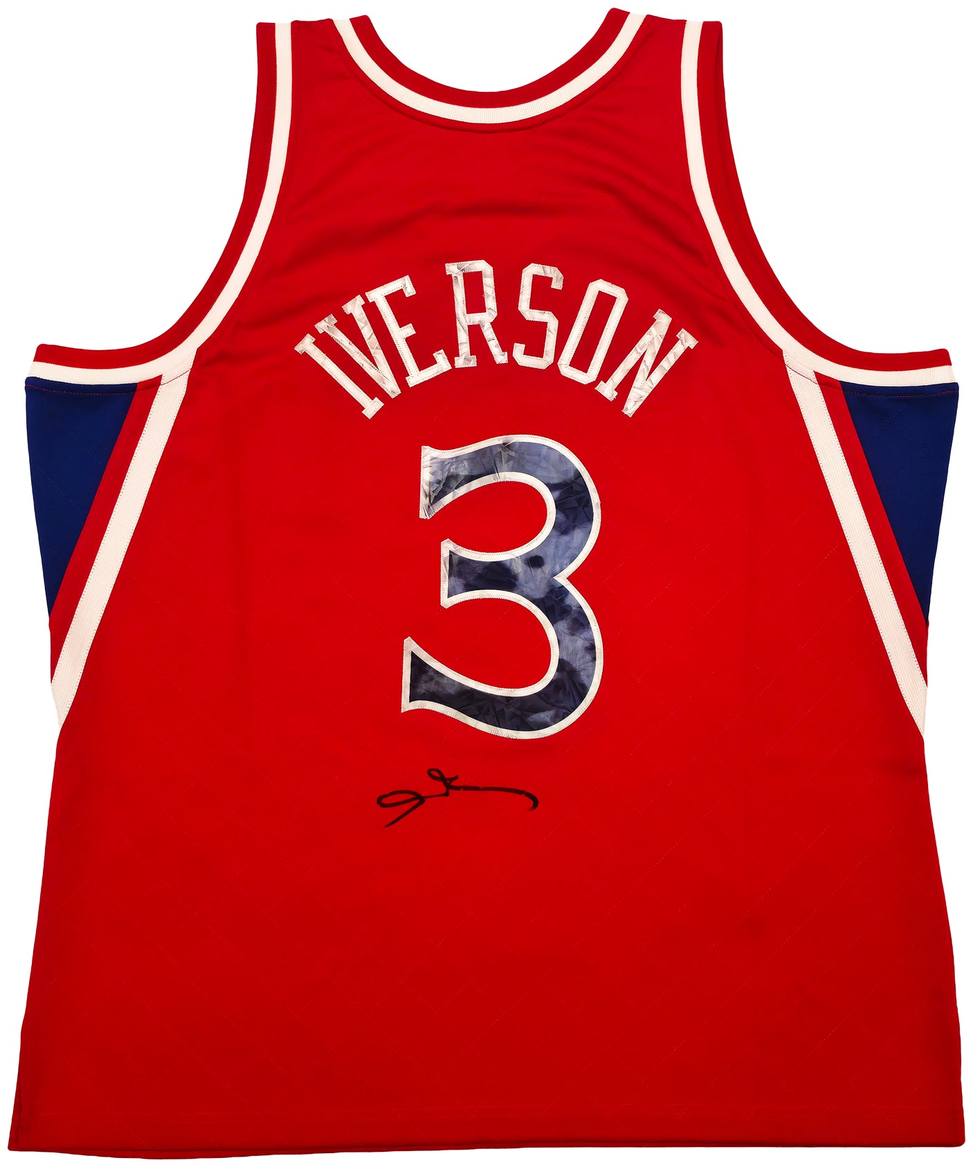 Philadelphia 76ers Allen Iverson Autographed Red Authentic Mitchell & Ness 1996-97 HWC Swingman Diamond NBA 75th Anniversary Jersey Size 2XL Beckett BAS Witness Stock #253627